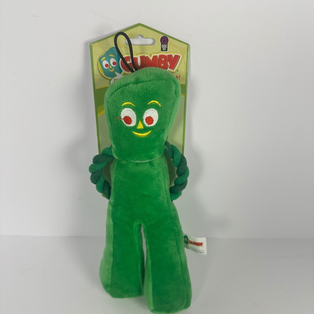 Multipet Gumby Plush Dog Toy Medium Green New Rope Arms Character Squeaker 16655